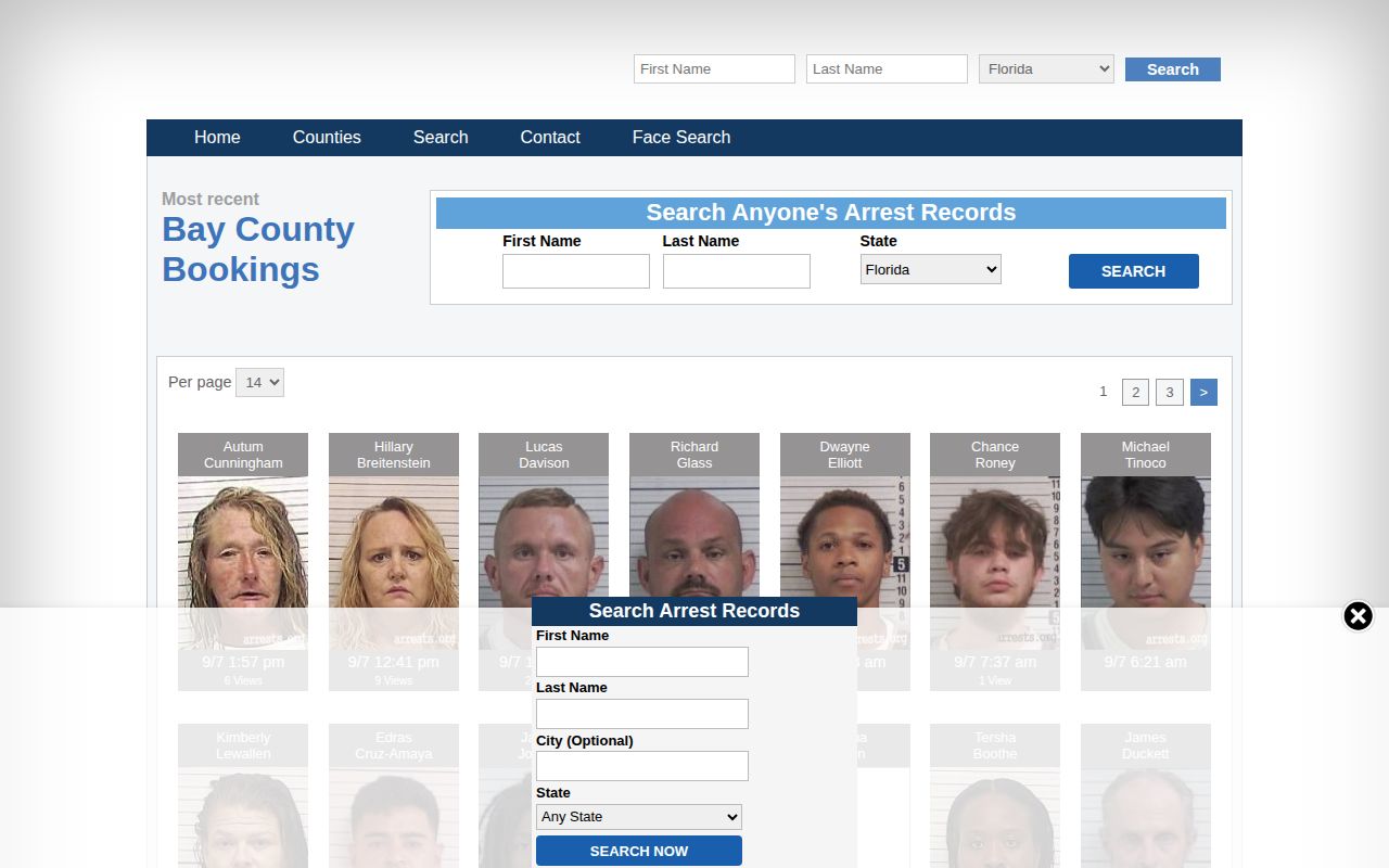 Unofficial date and time ordered Bay County recent arrest interface