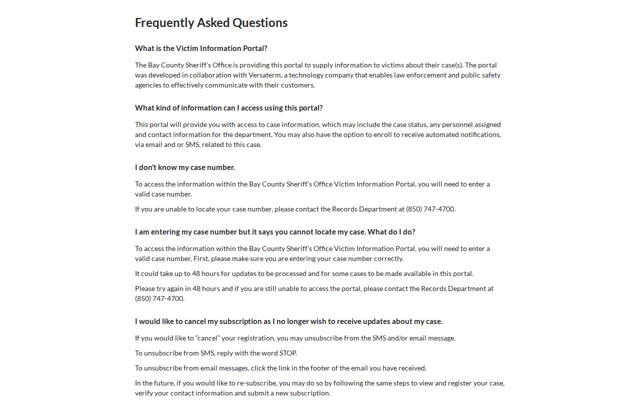 Bay County CommunityConnect case number and notification instructions