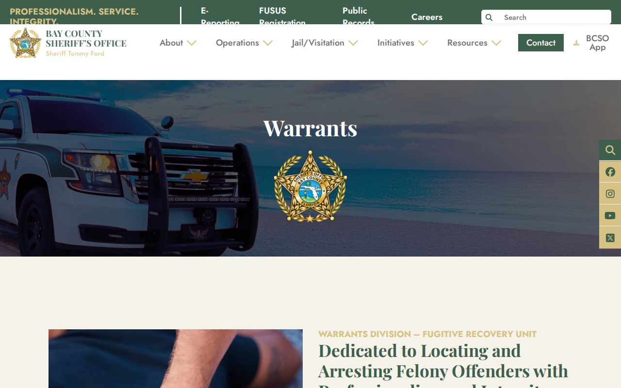 Bay County Sheriff Fugitive Recovery Unit and warrant process page